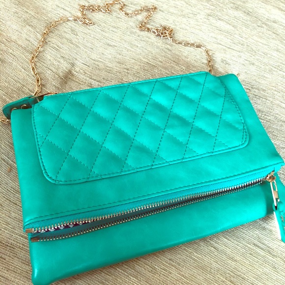 Handbags - Turquoise fold over handbag purse new elegant